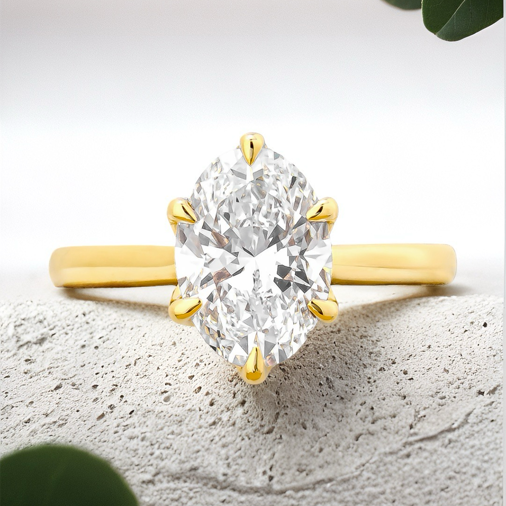 Lucce Azalea Oval 6-prongs Lab Diamond 2.02ct D VS1 Ex IGI 18K Yellow Gold