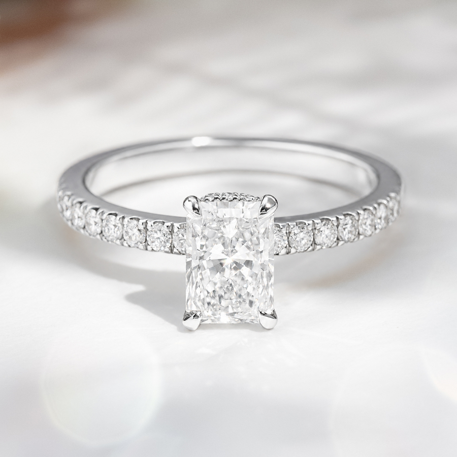 Load image into Gallery viewer, LUCCE VERONA™ Pave Radiant Natural Diamond 1.00ct H VS2 GIA 18K White Gold
