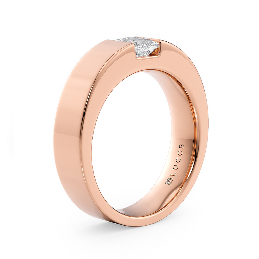 Load image into Gallery viewer, LUCCE Single Stone Princess Diamond Classic Unisex Wedding Band with Brushed or Polished Finish in Gold or Platinum
