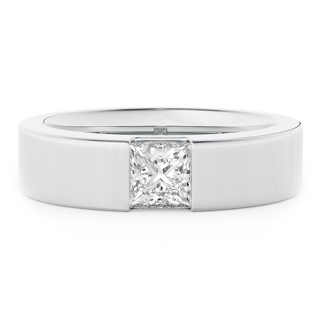 Load image into Gallery viewer, LUCCE Single Stone Princess Diamond Classic Unisex Wedding Band with Brushed or Polished Finish in Gold or Platinum
