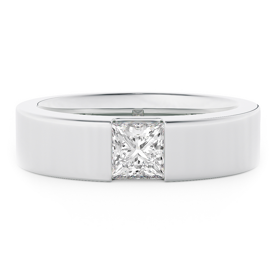 Load image into Gallery viewer, LUCCE Single Stone Princess Diamond Classic Unisex Wedding Band with Brushed or Polished Finish in Gold or Platinum
