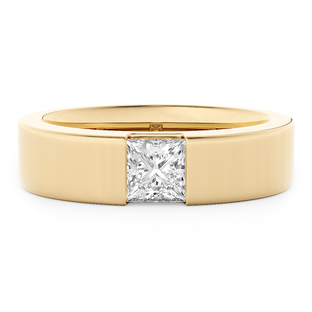 Load image into Gallery viewer, LUCCE Single Stone Princess Diamond Classic Unisex Wedding Band with Brushed or Polished Finish in Gold or Platinum
