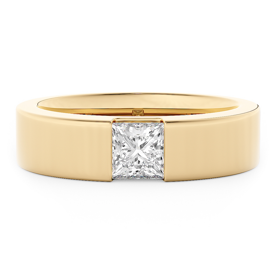 Load image into Gallery viewer, LUCCE Single Stone Princess Diamond Classic Unisex Wedding Band with Brushed or Polished Finish in Gold or Platinum
