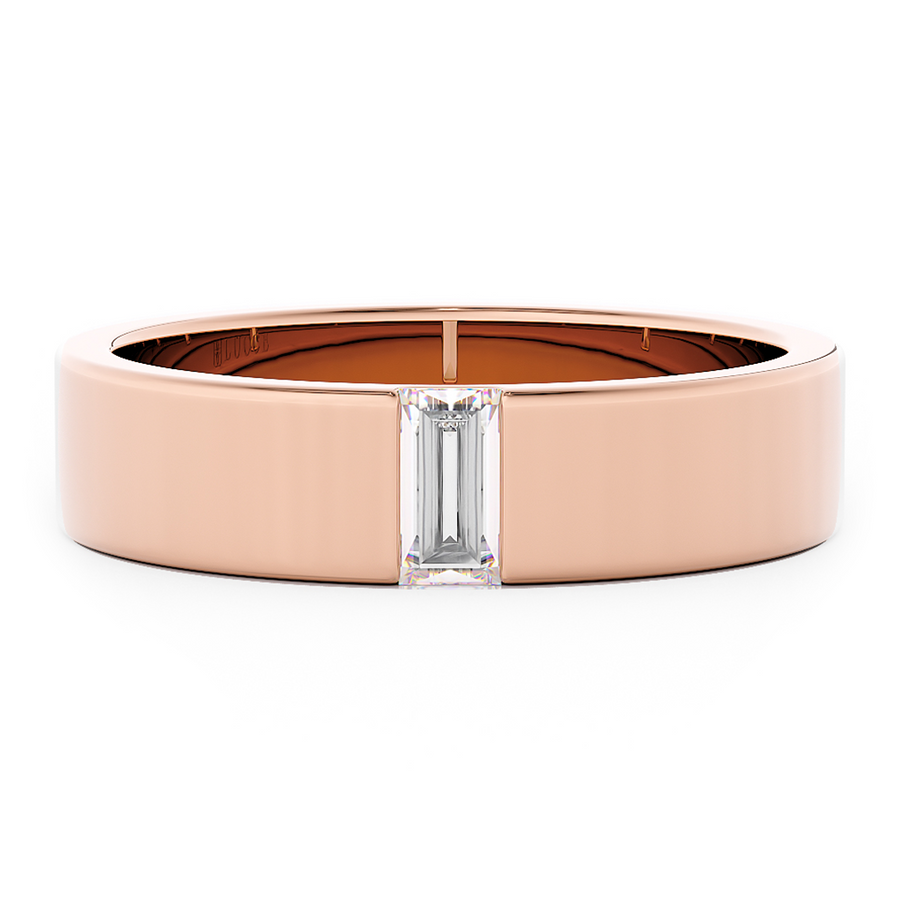 Load image into Gallery viewer, LUCCE Single Stone Baguette Classic Unisex Wedding Band with Brushed or Polished Finish in Gold or Platinum
