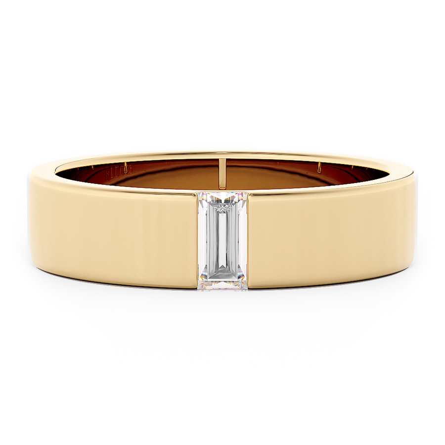 Load image into Gallery viewer, LUCCE Single Stone Baguette Classic Unisex Wedding Band with Brushed or Polished Finish in Gold or Platinum

