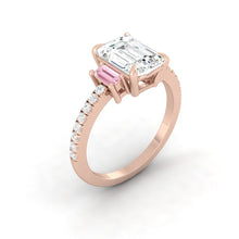 Load image into Gallery viewer, three stone emerald cut Pink diamond engagement ring

