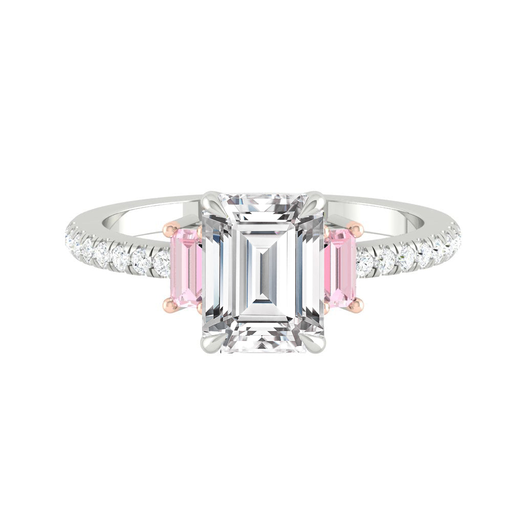 Emerald Moissanite Engagement Ring with Pink Sapphire in the Philippines