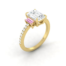 Load image into Gallery viewer, Three stone Pink Diamond Radiant Engagement Ring
