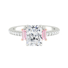 Load image into Gallery viewer, Three stone Pink Diamond Radiant Engagement Ring

