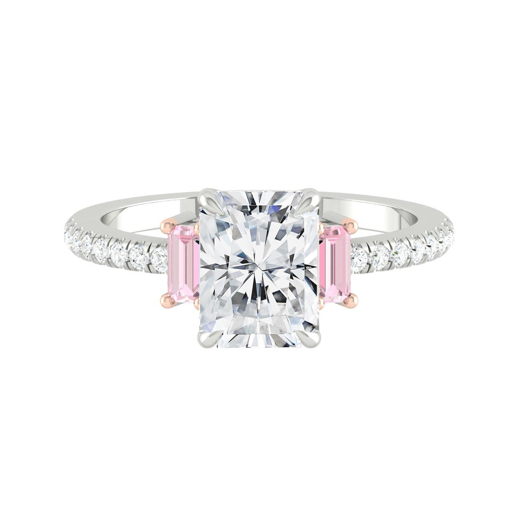Three stone Pink Diamond Radiant Engagement Ring