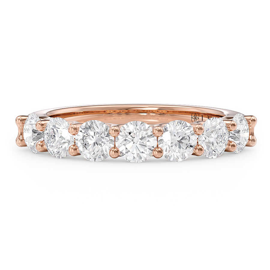 Load image into Gallery viewer, LUCCE Half Eternity Trellis 7-Stone Round Diamond Wedding Ring in Gold or Platinum
