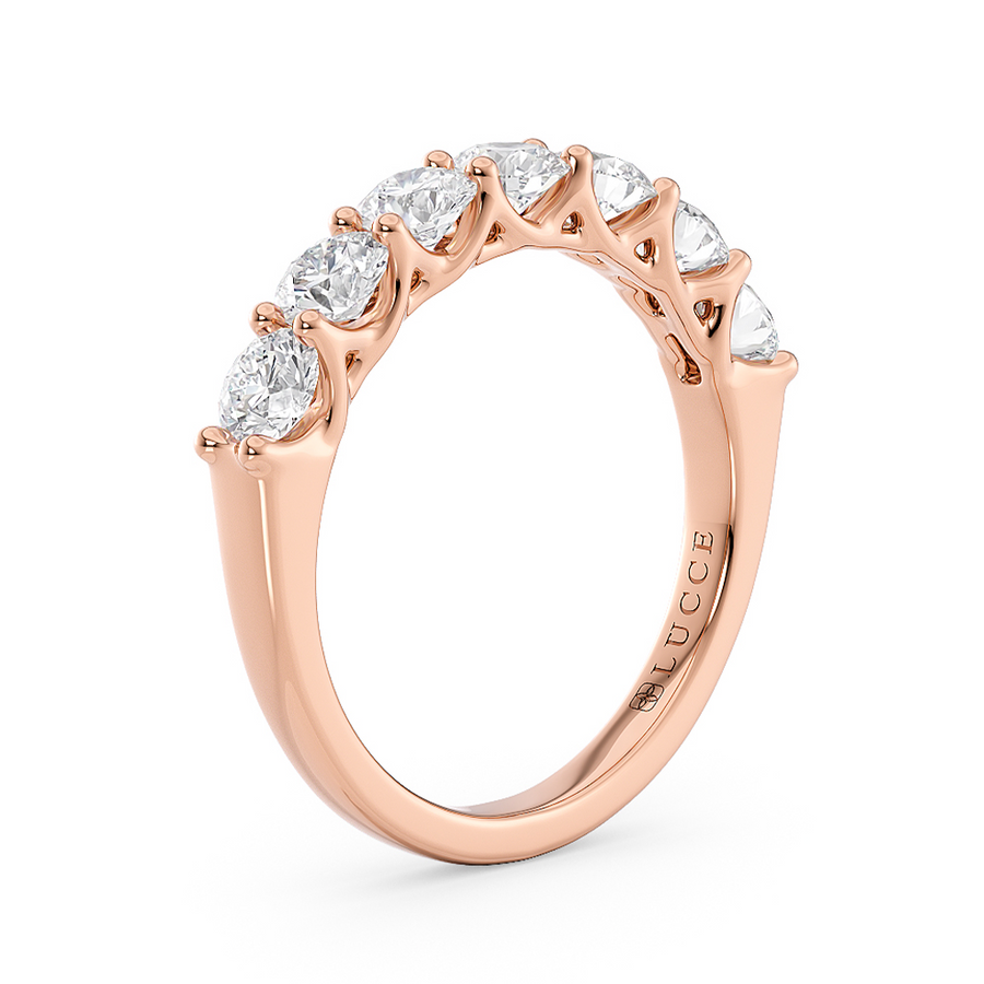 Load image into Gallery viewer, LUCCE Half Eternity Trellis 7-Stone Round Diamond Wedding Ring in Gold or Platinum
