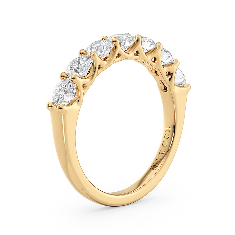 Load image into Gallery viewer, LUCCE Half Eternity Trellis 7-Stone Round Diamond Wedding Ring in Gold or Platinum
