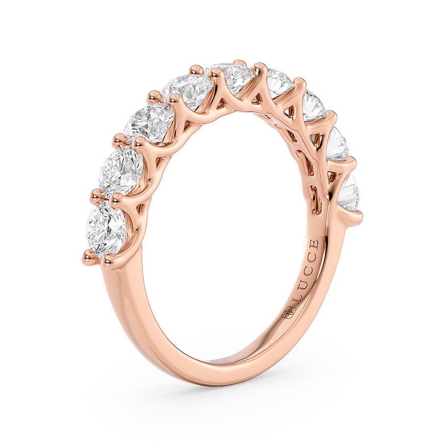 Load image into Gallery viewer, LUCCE Half Eternity Trellis 9-Stone Round Diamond Wedding Ring in Gold or Platinum
