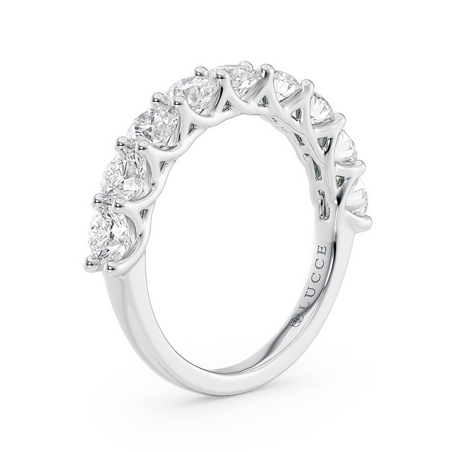 Load image into Gallery viewer, LUCCE Half Eternity Trellis 9-Stone Round Diamond Wedding Ring in Gold or Platinum
