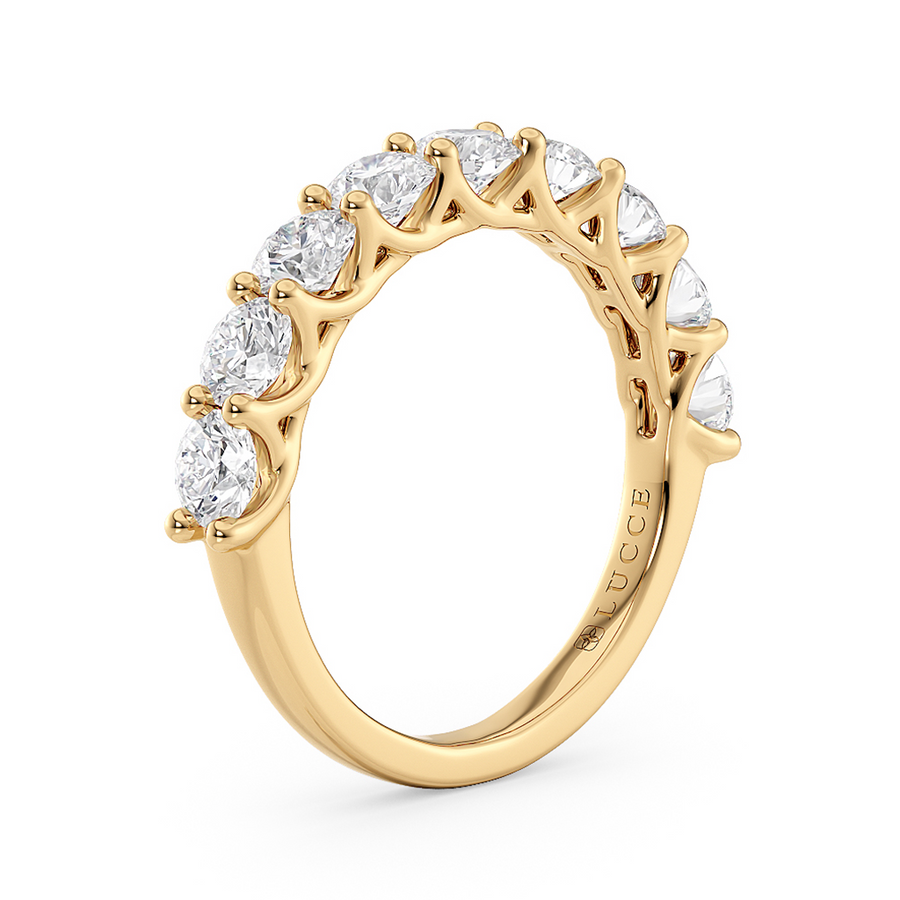 Load image into Gallery viewer, LUCCE Half Eternity Trellis 9-Stone Round Diamond Wedding Ring in Gold or Platinum
