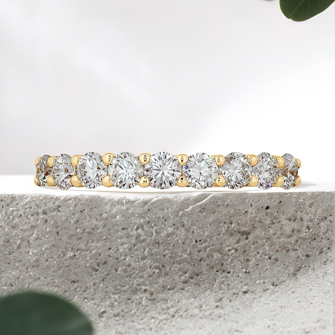 Load image into Gallery viewer, LUCCE RIVERA™ Ida 9-Stone Round 0.54ctw Natural Diamond 18K Yellow Gold
