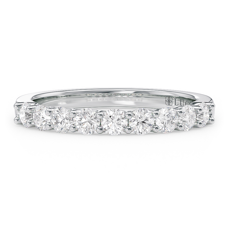 Load image into Gallery viewer, LUCCE Half Eternity Trellis 9-Stone Round Diamond Wedding Ring in Gold or Platinum
