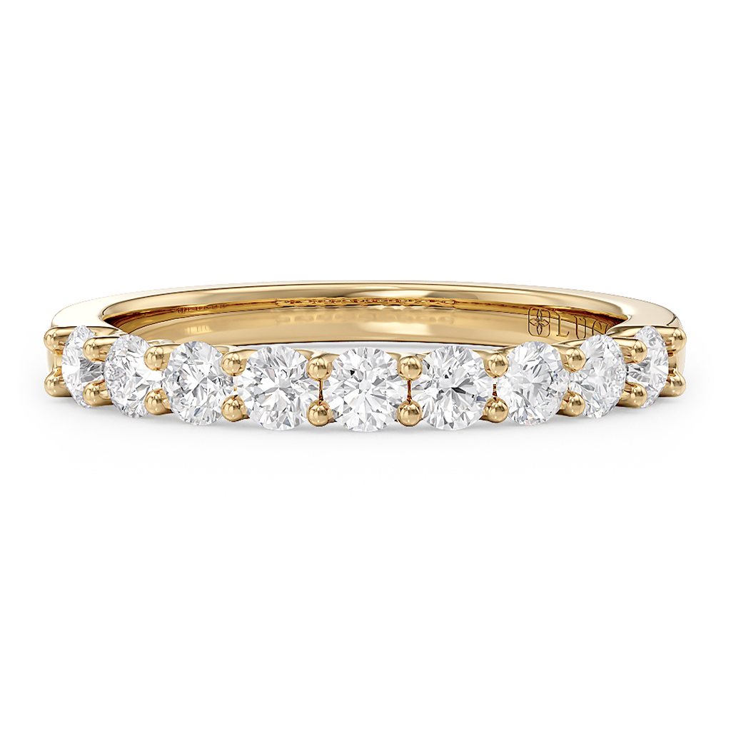 Load image into Gallery viewer, LUCCE Half Eternity Trellis 9-Stone Round Diamond Wedding Ring in Gold or Platinum
