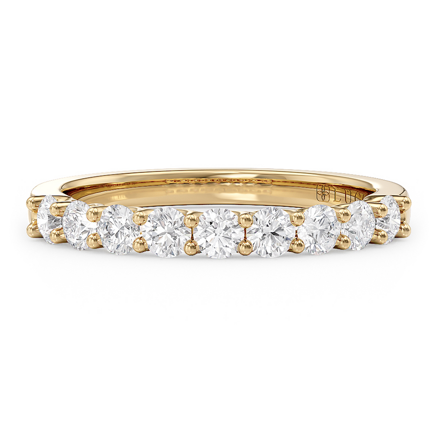 Load image into Gallery viewer, LUCCE Half Eternity Trellis 9-Stone Round Diamond Wedding Ring in Gold or Platinum
