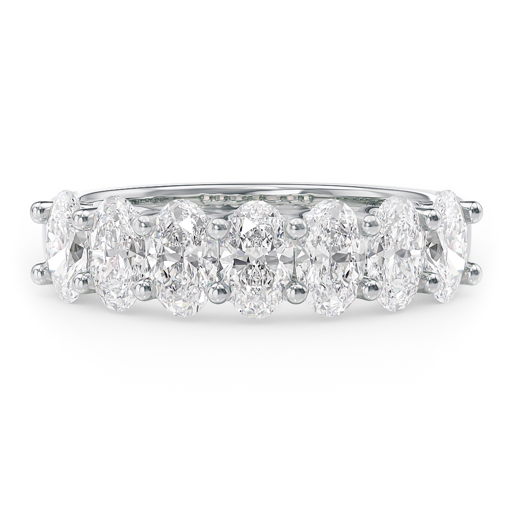 Load image into Gallery viewer, LUCCE Half Eternity Trellis 7-Stone Oval Diamond Wedding Ring in Gold or Platinum
