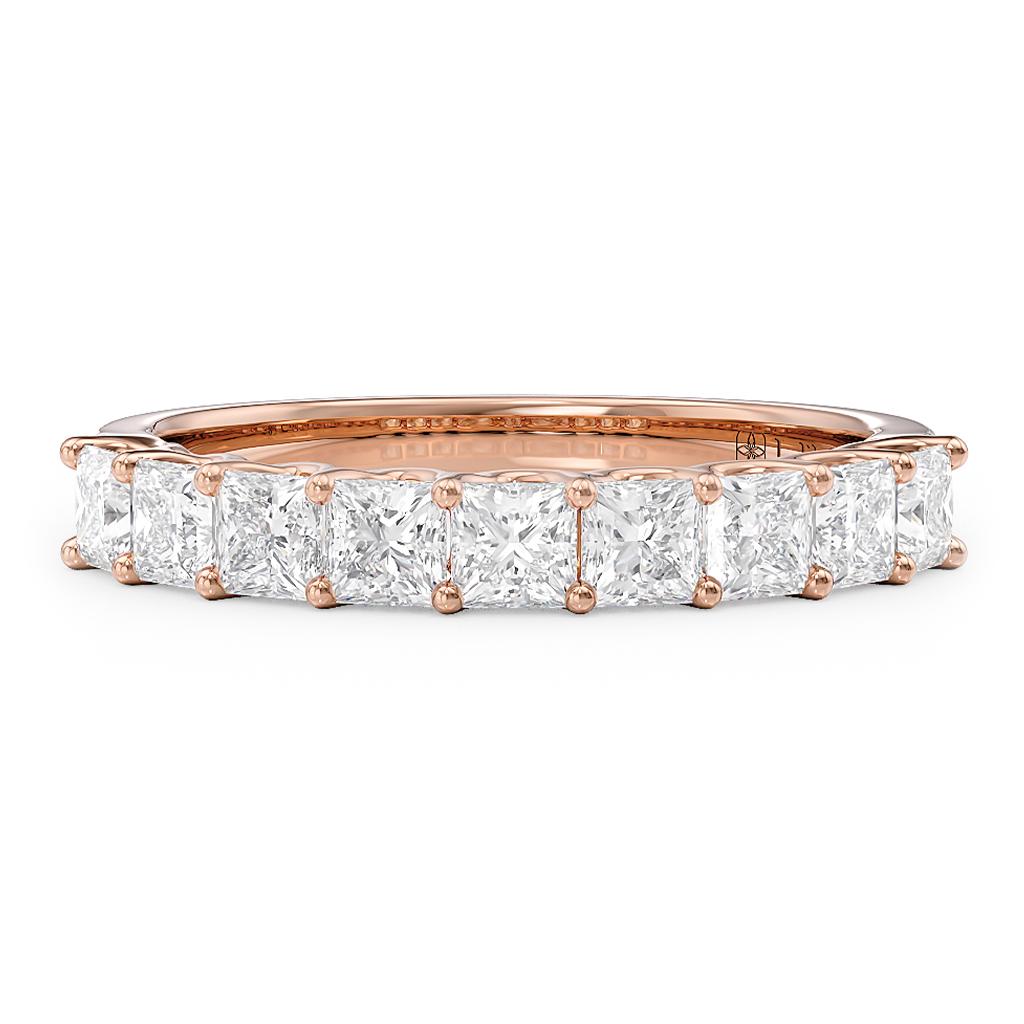 Load image into Gallery viewer, LUCCE Half Eternity Trellis 9-Stone Princess Diamond Wedding Ring in Gold or Platinum
