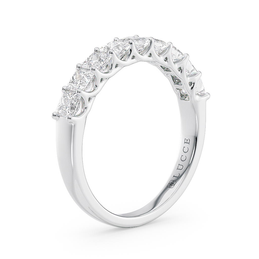 Load image into Gallery viewer, LUCCE Half Eternity Trellis 9-Stone Princess Diamond Wedding Ring in Gold or Platinum
