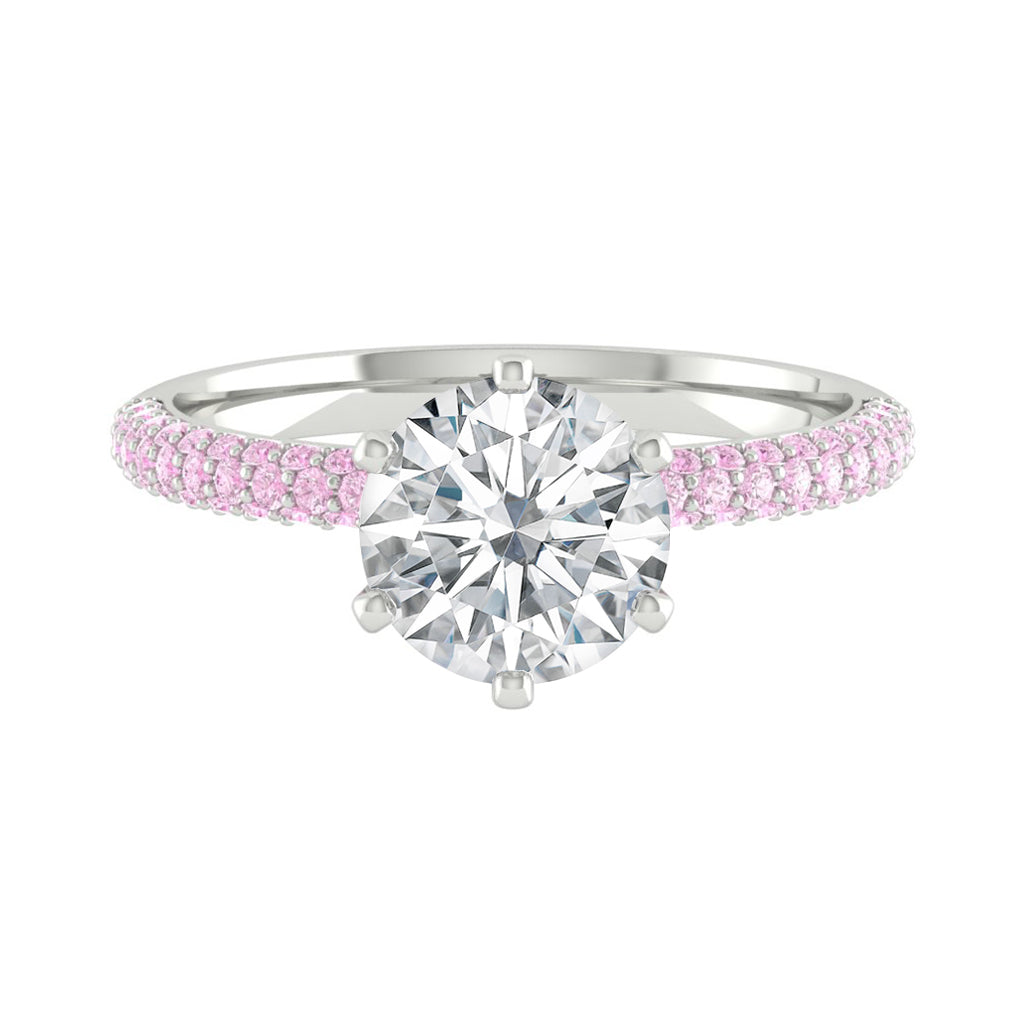 Lab Diamond Engagement Ring with pink diamonds in the band