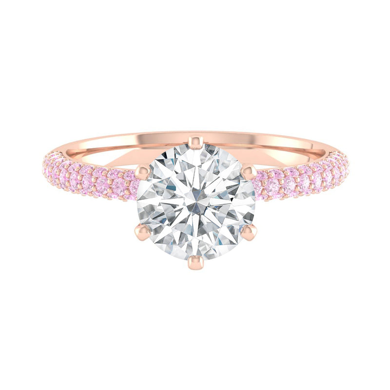Lab Diamond Engagement Ring with pink diamonds in the band