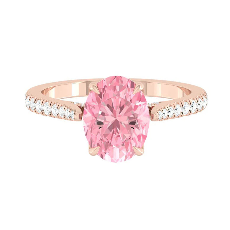 Azalea Pavé Oval Rosé Lab Diamond 1.06ct Fancy Vivid Pink VS1 Ex IGI 18K Rose Gold