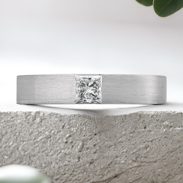 Lucce Retto Princess Brushed 3mm 0.10ct Lab Diamond 14K White Gold