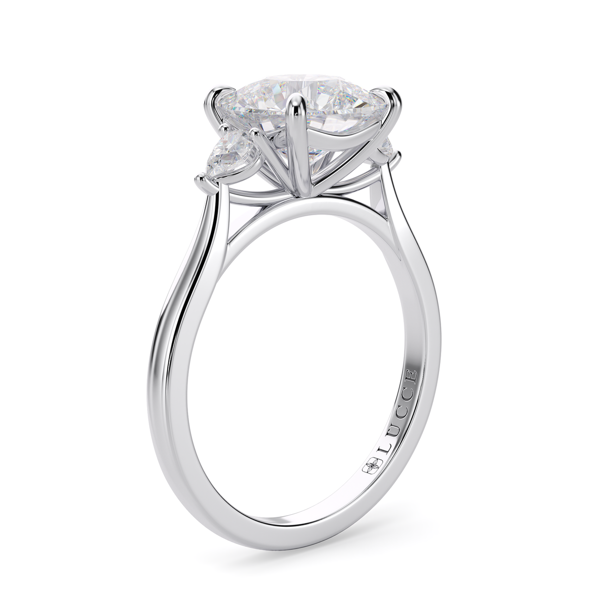 Load image into Gallery viewer, LUCCE Cathedral Three Stone Cushion Diamond Engagement Ring in Gold or Platinum

