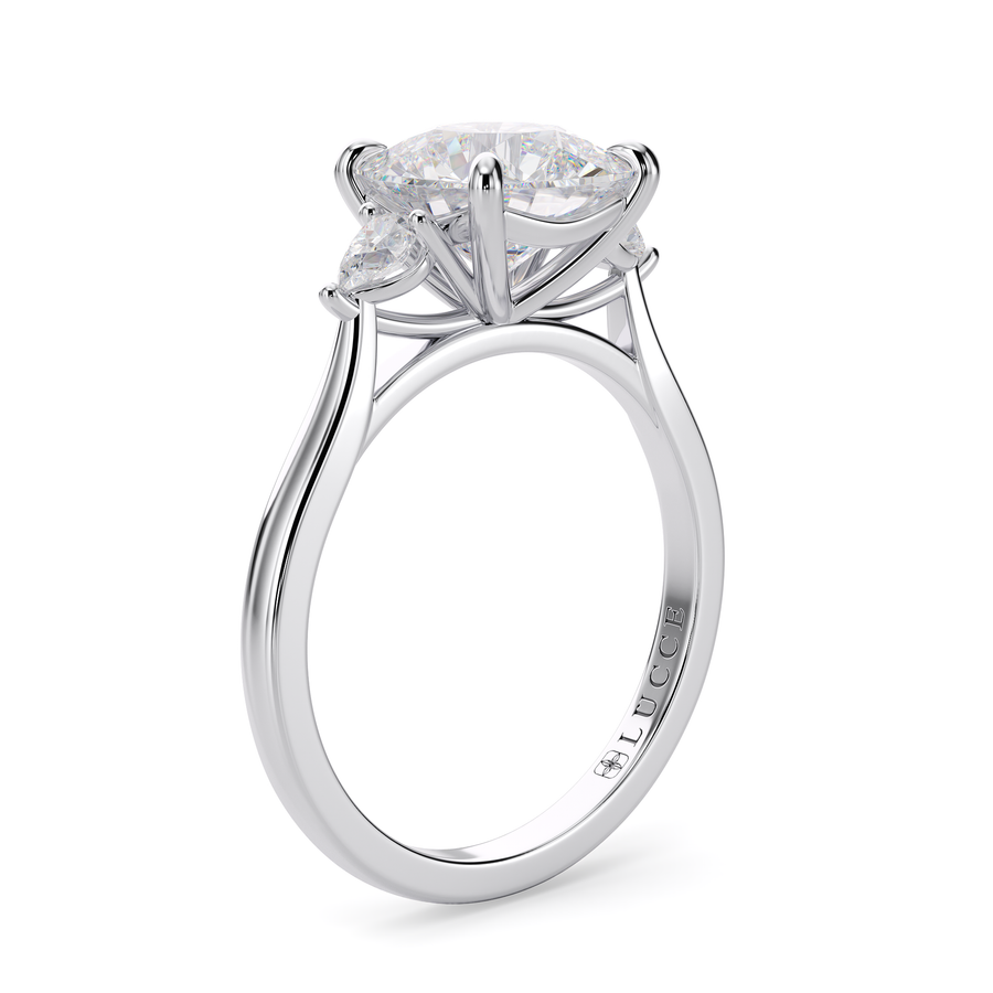 Load image into Gallery viewer, LUCCE Cathedral Three Stone Cushion Diamond Engagement Ring in Gold or Platinum
