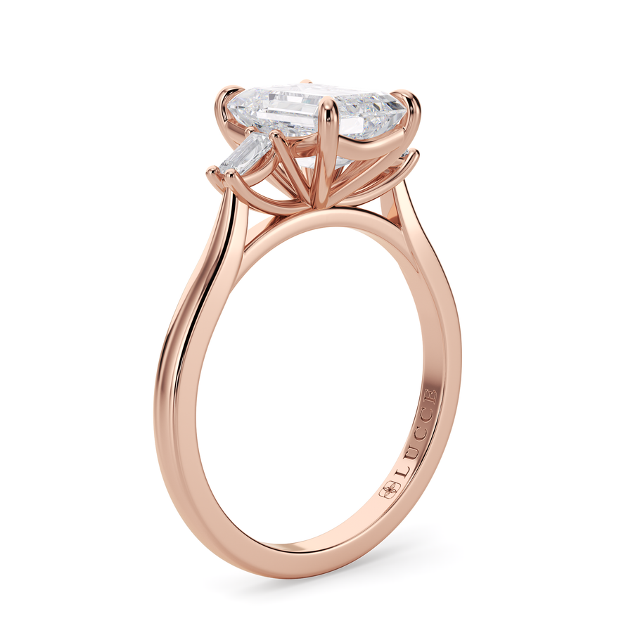 Load image into Gallery viewer, LUCCE Cathedral Three Stone Radiant Diamond Engagement Ring in Gold or Platinum
