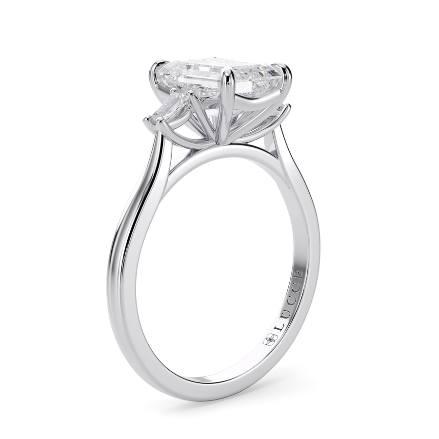 Load image into Gallery viewer, LUCCE Cathedral Three Stone Radiant Diamond Engagement Ring in Gold or Platinum
