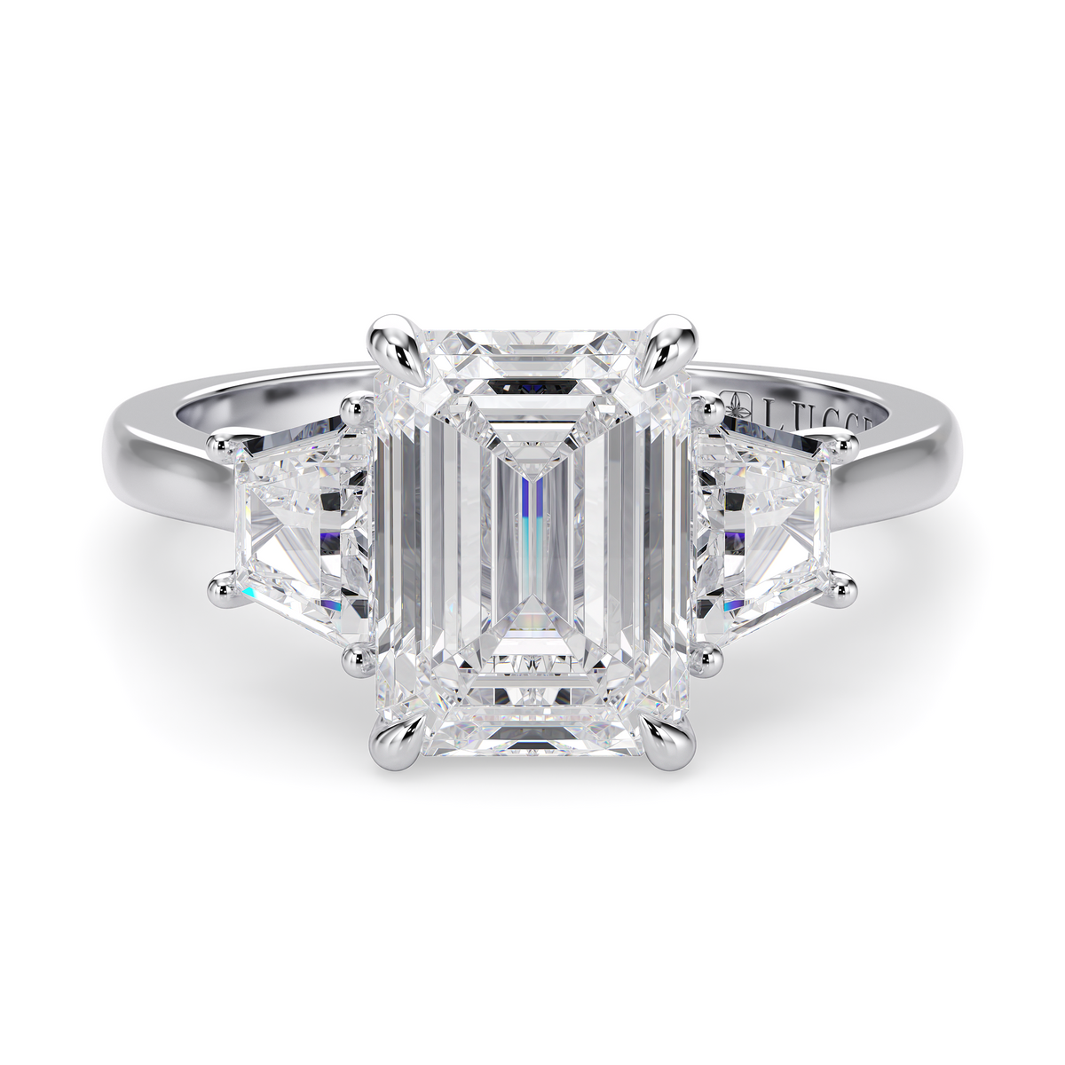 Load image into Gallery viewer, LUCCE Cathedral Three Stone Emerald Diamond Engagement Ring in Gold or Platinum
