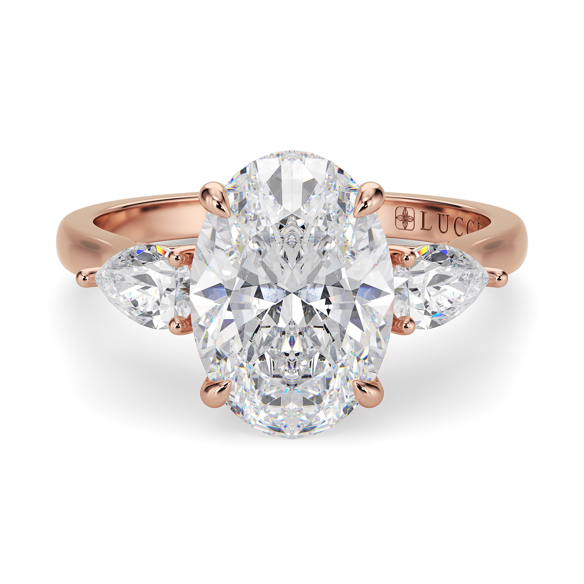 Load image into Gallery viewer, LUCCE Cathedral Three Stone Oval Diamond Engagement Ring in Gold or Platinum
