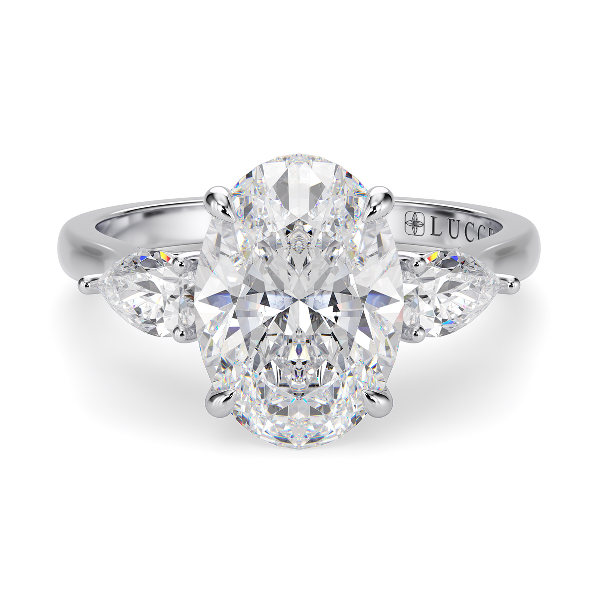 Load image into Gallery viewer, LUCCE Cathedral Three Stone Oval Diamond Engagement Ring in Gold or Platinum
