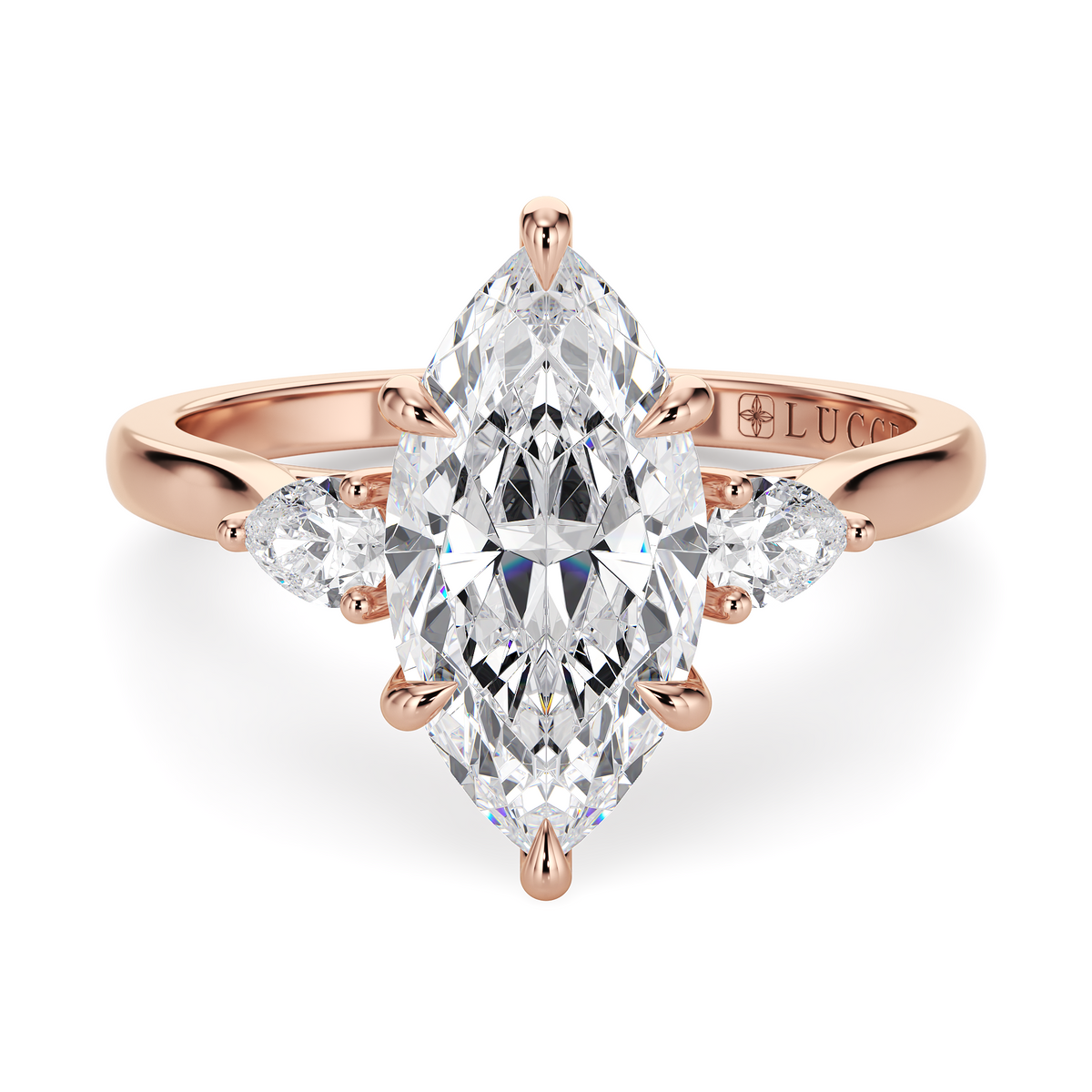 Load image into Gallery viewer, LUCCE Cathedral Three Stone Marquise Diamond Engagement Ring in Gold or Platinum
