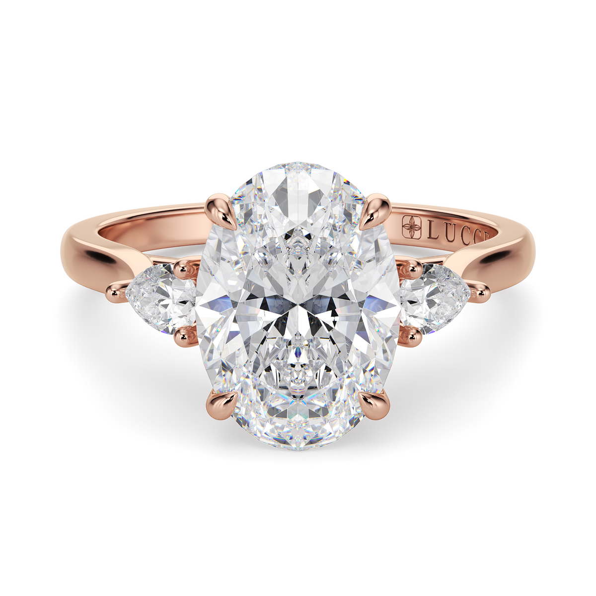 Load image into Gallery viewer, LUCCE Cathedral Three Stone Oval Diamond Engagement Ring in Gold or Platinum
