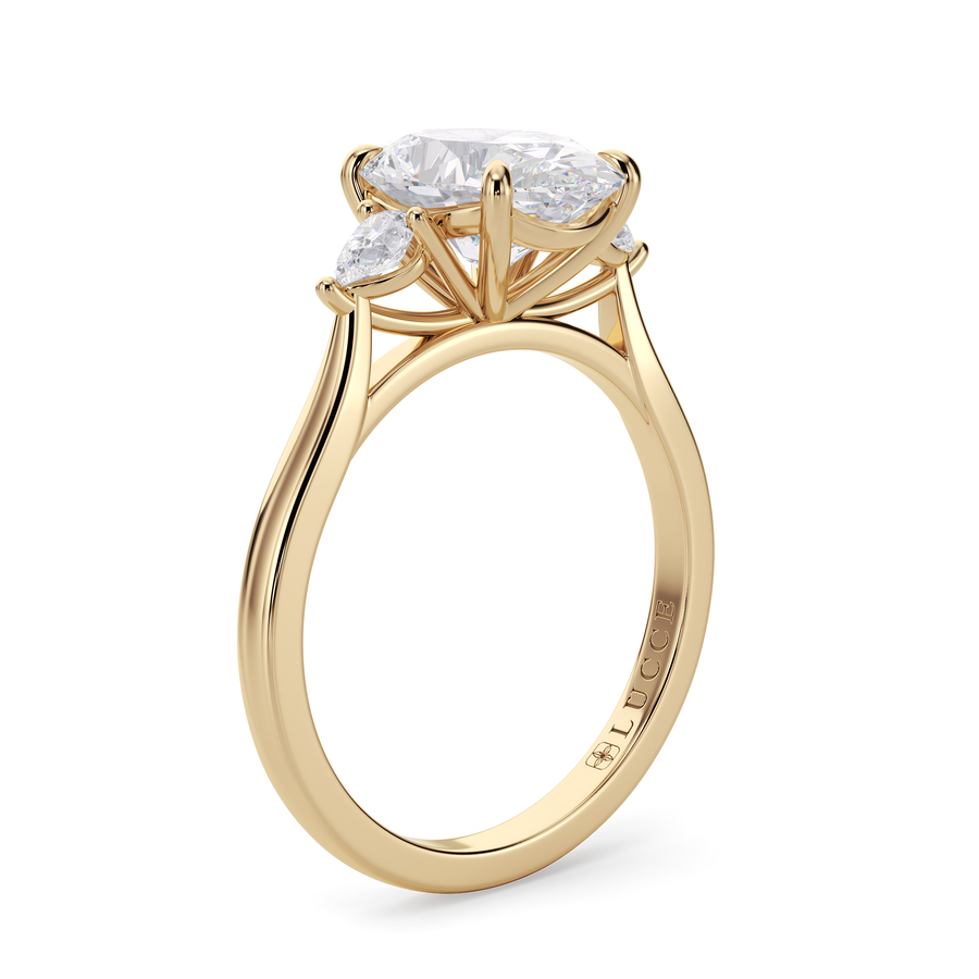 Load image into Gallery viewer, LUCCE Cathedral Three Stone Oval Diamond Engagement Ring in Gold or Platinum
