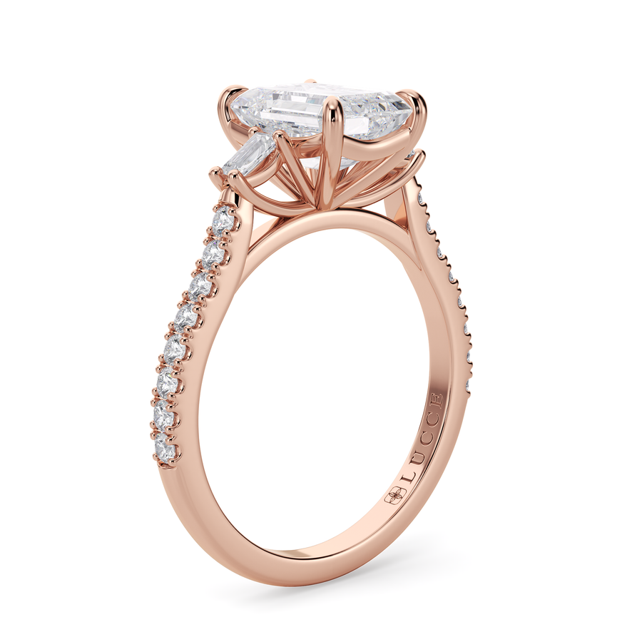 Load image into Gallery viewer, LUCCE Pavé Cathedral Three Stone Radiant Diamond Engagement Ring in Gold or Platinum
