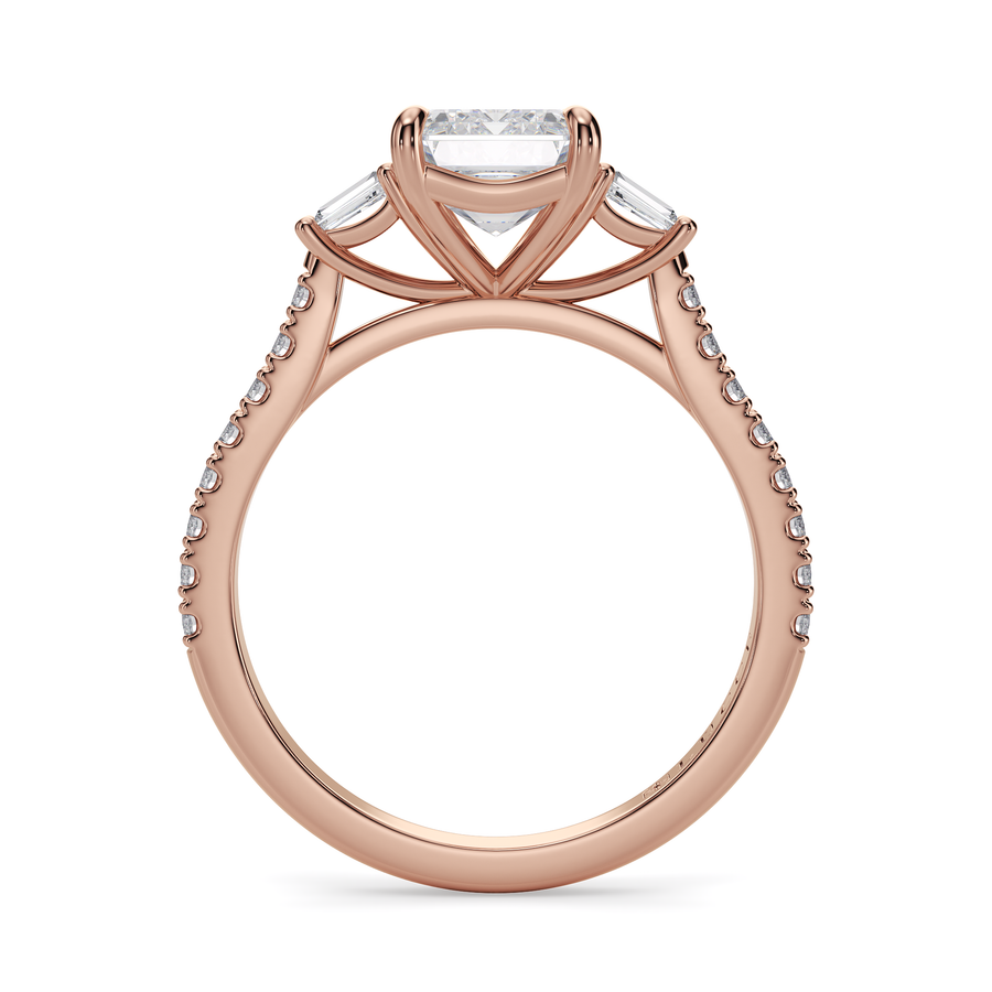 Load image into Gallery viewer, LUCCE Pavé Cathedral Three Stone Emerald Diamond Engagement Ring in Gold or Platinum
