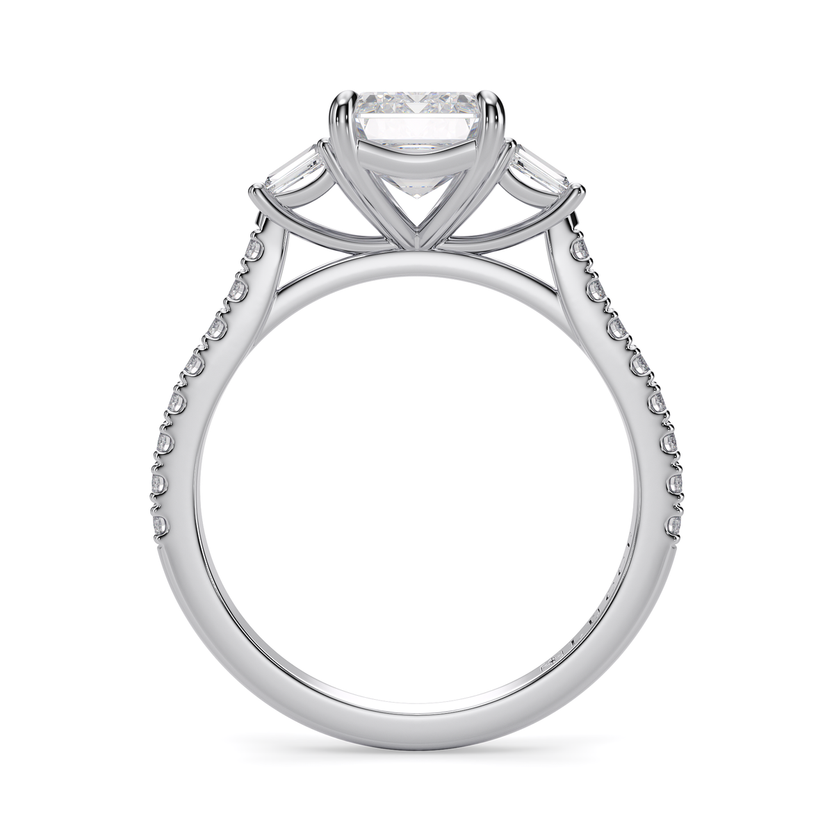 Load image into Gallery viewer, LUCCE Pavé Cathedral Three Stone Emerald Diamond Engagement Ring in Gold or Platinum
