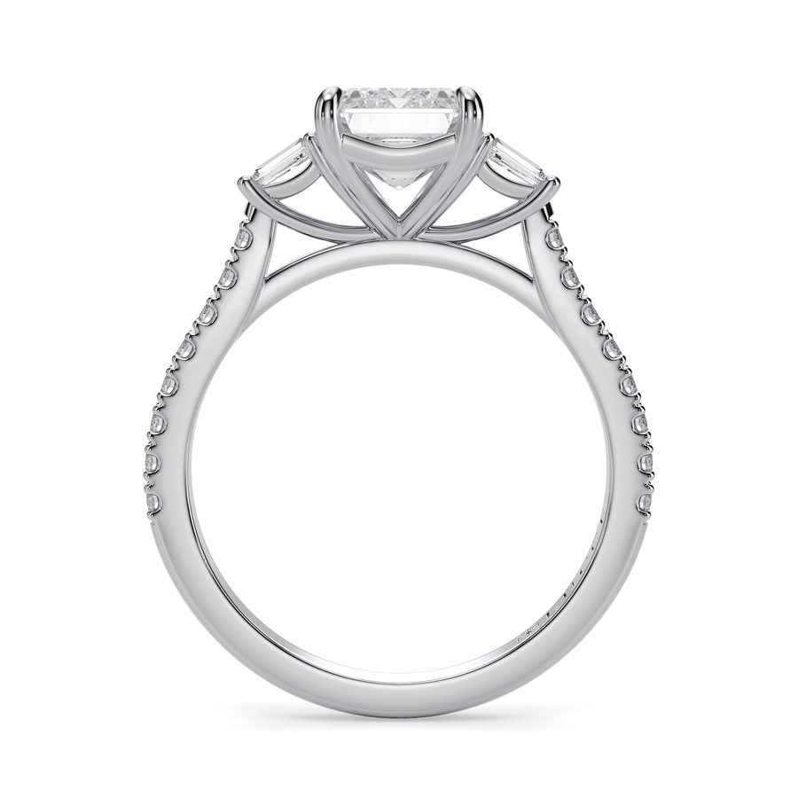 Load image into Gallery viewer, LUCCE Pavé Cathedral Three Stone Radiant Diamond Engagement Ring in Gold or Platinum
