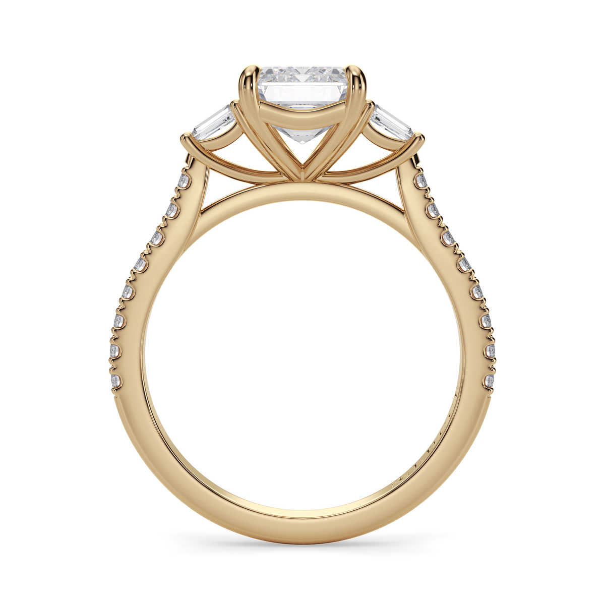 Load image into Gallery viewer, LUCCE Pavé Cathedral Three Stone Radiant Diamond Engagement Ring in Gold or Platinum
