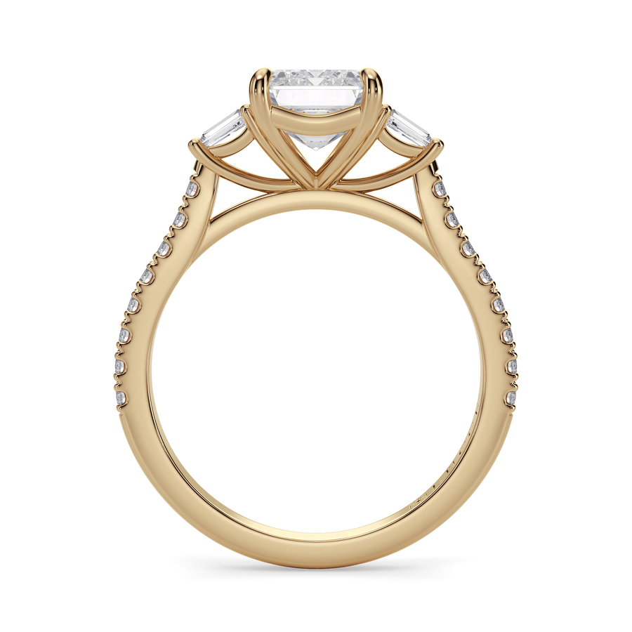 Load image into Gallery viewer, LUCCE Pavé Cathedral Three Stone Radiant Diamond Engagement Ring in Gold or Platinum
