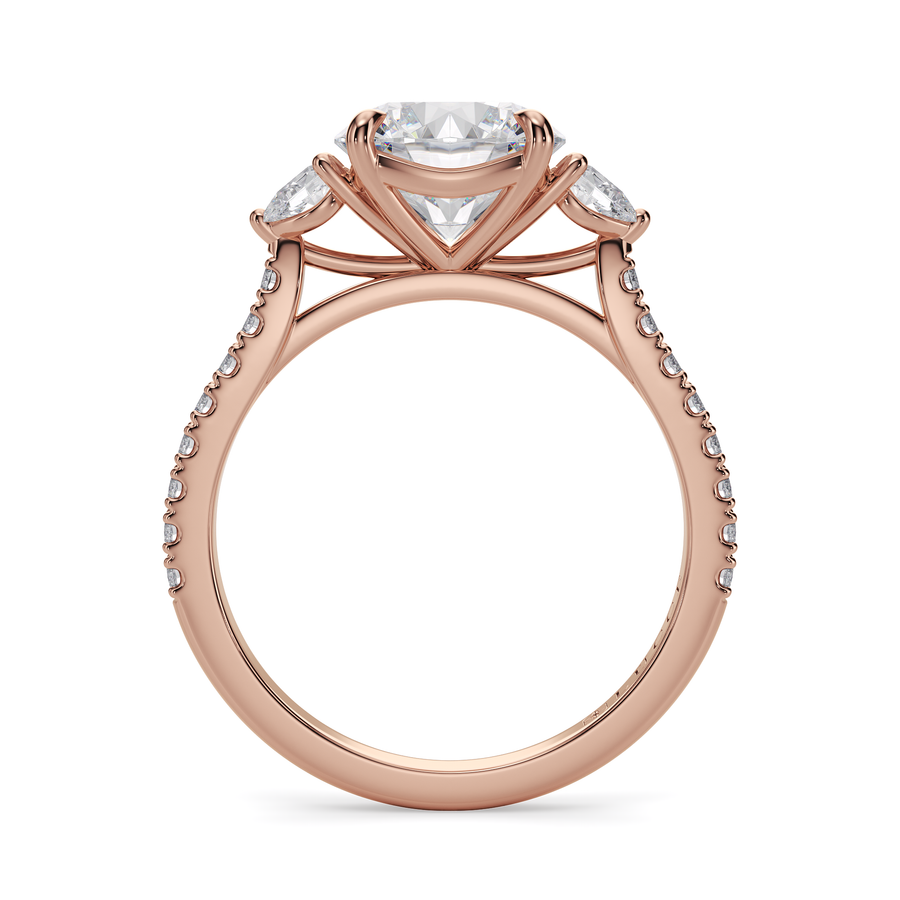 Load image into Gallery viewer, LUCCE Pavé Cathedral Three Stone Round Diamond Engagement Ring in Gold or Platinum
