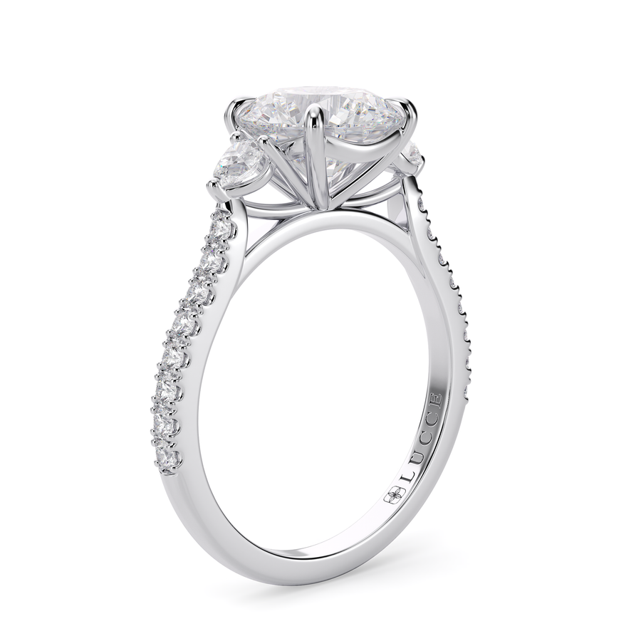 Load image into Gallery viewer, LUCCE Pavé Cathedral Three Stone Round Diamond Engagement Ring in Gold or Platinum
