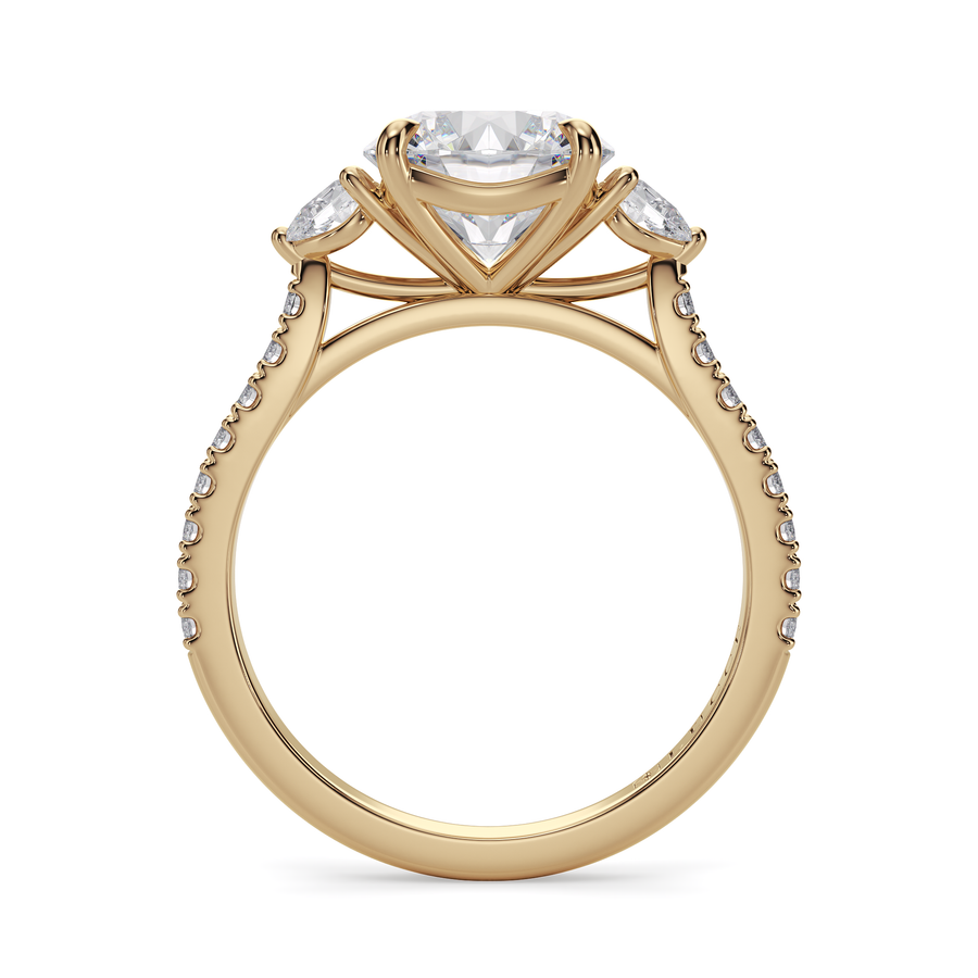 Load image into Gallery viewer, LUCCE Pavé Cathedral Three Stone Round Diamond Engagement Ring in Gold or Platinum
